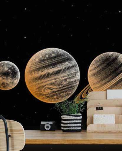 planetas en tonos dorados sobre fondo negro planetas en tonos dorados sobre fondo negro