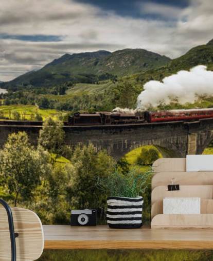 treno a vapore su carta da parati viadotto