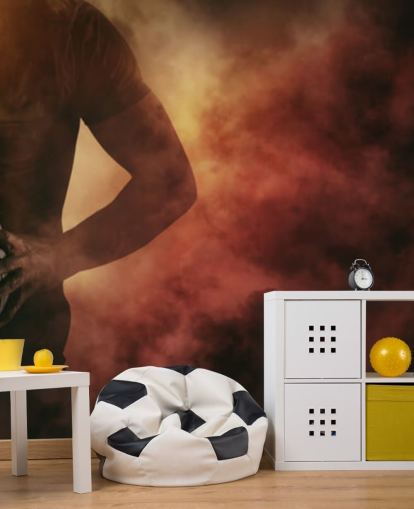 black, red and orange customisable rugby wallpaper mural called Rugby Player for kid's bedrooms