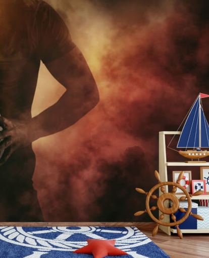 svart, röd och orange anpassningsbar rugby tapet väggmålning kallad Rugby Player för barns sovrum svart, röd och orange anpassningsbar rugby tapet väggmålning kallad Rugby Player för barns sovrum