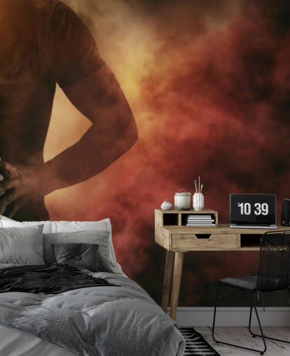 black, red and orange customisable rugby wallpaper mural called Rugby Player for kid's bedrooms