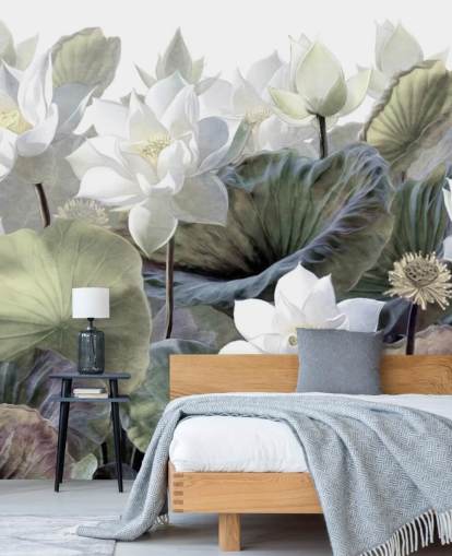 lotuses and leaves floral wallpaper