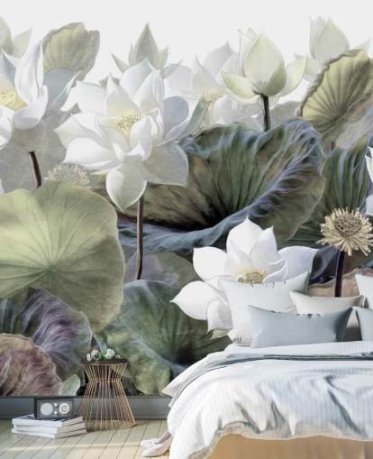 lotussen en bladeren bloemenbehang