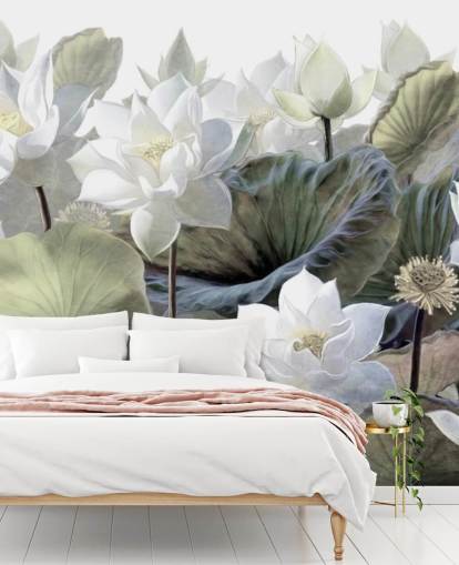 Lotusblumen und Blätter Blumentapete