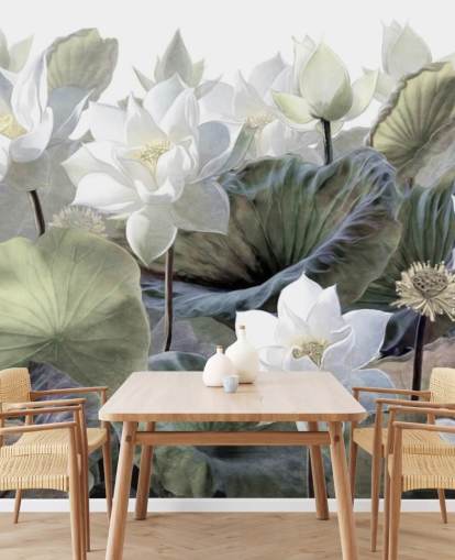 lotuses and leaves floral wallpaper