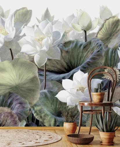 lotuses and leaves floral wallpaper