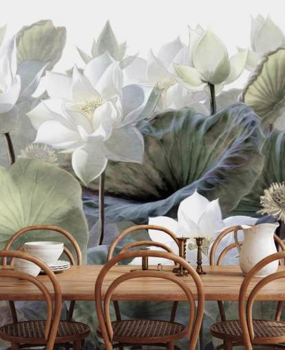lotuses and leaves floral wallpaper