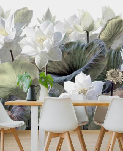 papier peint à fleurs lotus et feuilles