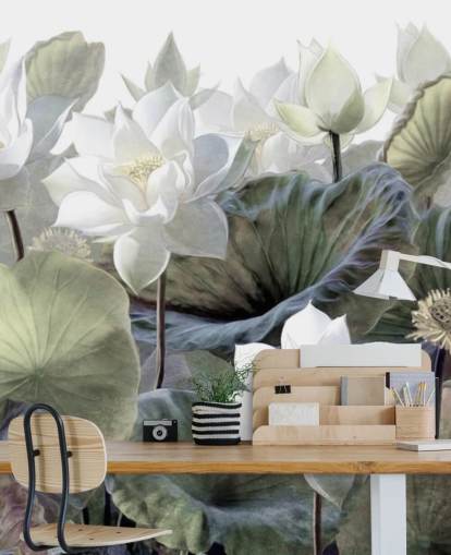 lotuses and leaves floral wallpaper