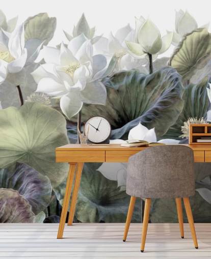 carta da parati floreale di loto e foglie