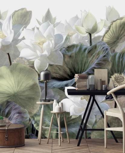 lotuses and leaves floral wallpaper