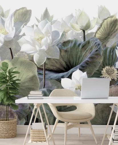 papel de parede floral de lótus e folhas