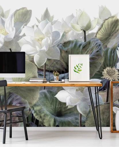 lotuses and leaves floral wallpaper