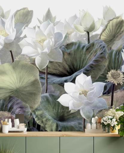 lotuses and leaves floral wallpaper