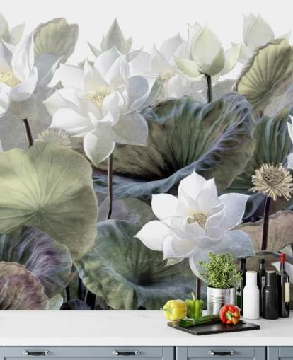 Lotusblumen und Blätter Blumentapete