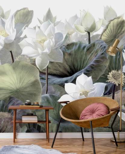 lotuses and leaves floral wallpaper