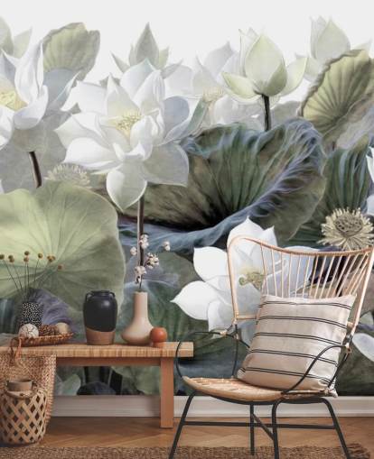 lotuses and leaves floral wallpaper