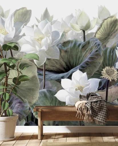 lotuses and leaves floral wallpaper