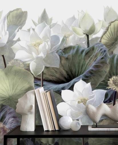 lotuses and leaves floral wallpaper