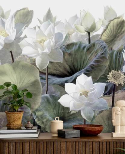 lotuses and leaves floral wallpaper
