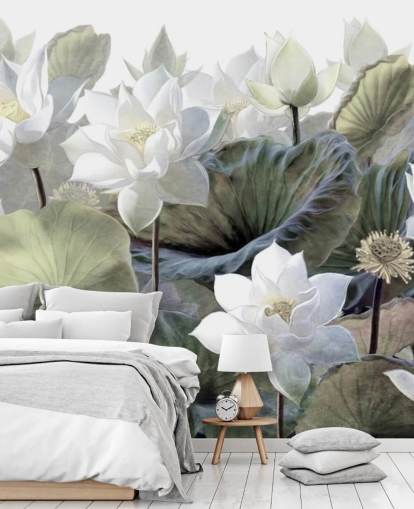 Lotusblumen und Blätter Blumentapete