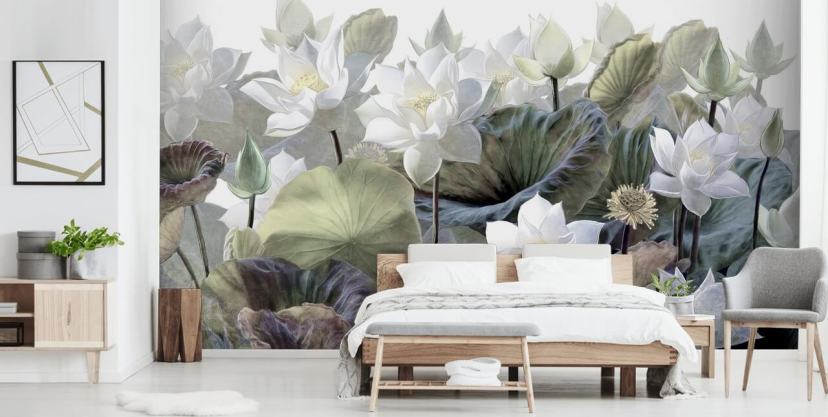 lotuses and leaves floral wallpaper