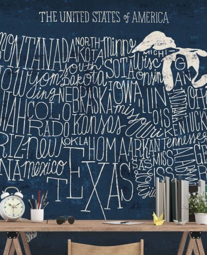 carta da parati mappa usa blu scuro