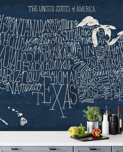 carta da parati mappa usa blu scuro