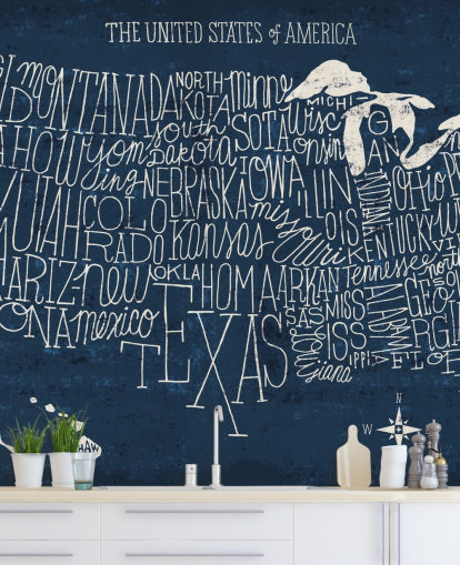 carta da parati mappa usa blu scuro