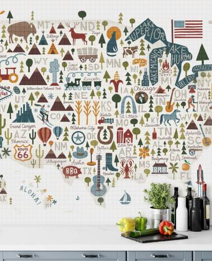 detailed illustrated usa map wallpaper