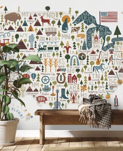 detaillierte illustrierte USA-Karte Tapete