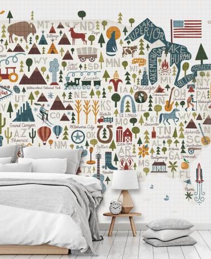 detailed illustrated usa map wallpaper
