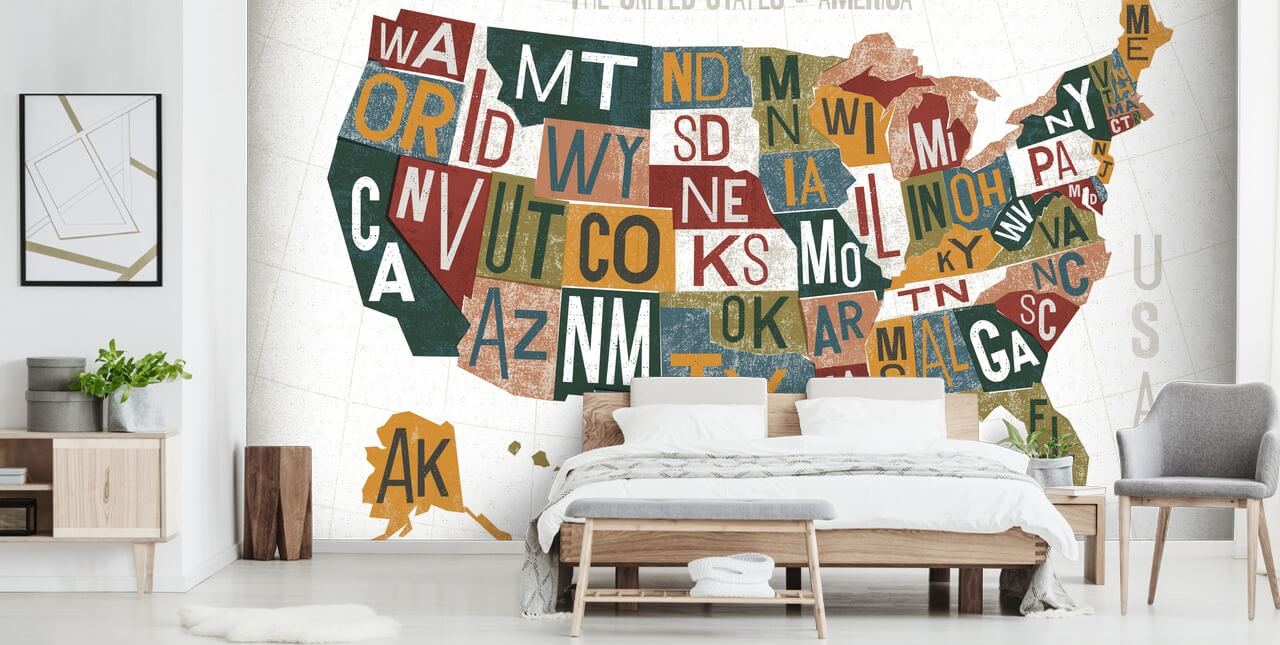 kleurrijke USA kaart behang