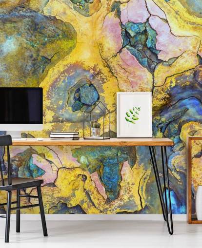 papel pintado óxido amarillo, rosa y morado