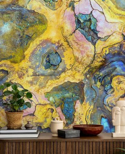 papel pintado óxido amarillo, rosa y morado