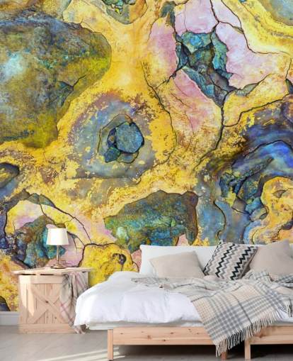 papel pintado óxido amarillo, rosa y morado