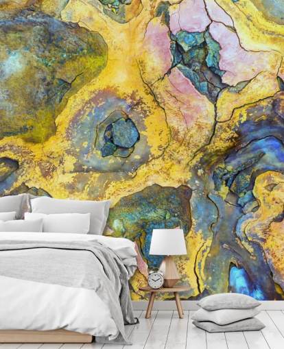 papel pintado óxido amarillo, rosa y morado