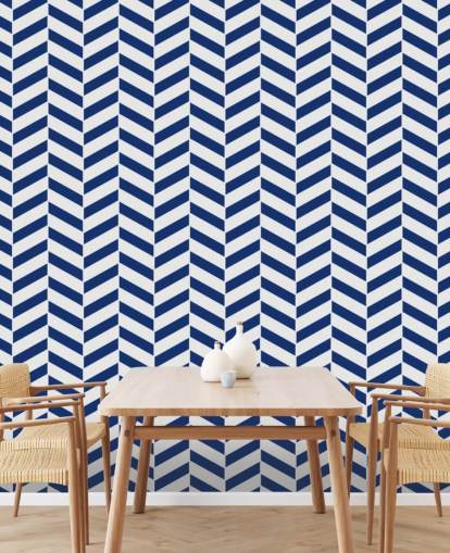 mural de papel pintado en espiga personalizable de color índigo llamado Blue and White Herringbone para baños y cocinas mural de papel pintado en espiga personalizable de color índigo llamado Blue and White Herringbone para baños y cocinas