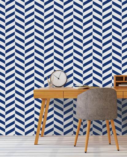 carta da parati murale personalizzabile indaco a spina di pesce chiamata Blue and White Herringbone per bagni e cucine carta da parati murale personalizzabile indaco a spina di pesce chiamata Blue and White Herringbone per bagni e cucine