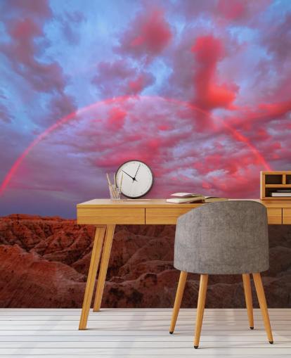 fondo de pantalla de arco iris rosa sobre montañas