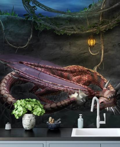 Papel pintado dragón rojo durmiendo