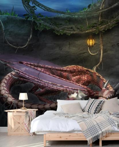 Papel pintado dragón rojo durmiendo