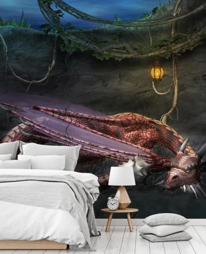 Papel pintado dragón rojo durmiendo