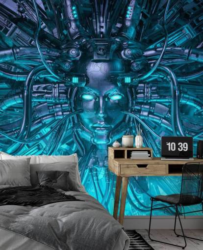 papel de parede azul cyber mulher cabeça