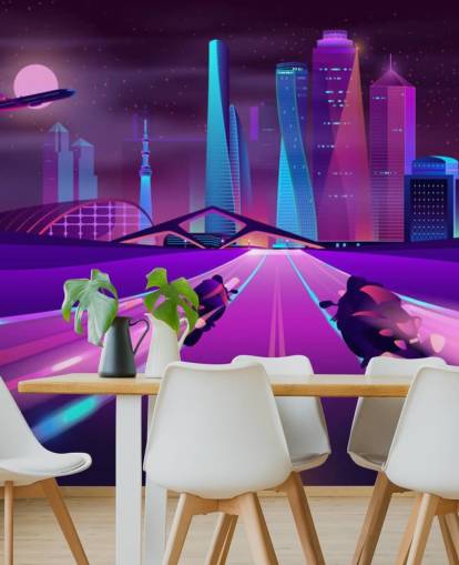 purple bike race track in abstract city wallpaper purple bike race track in abstract city wallpaper