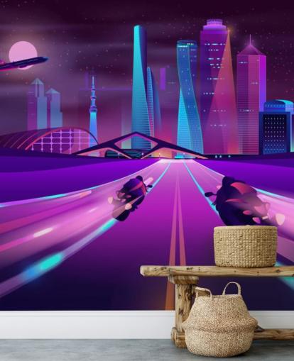 pista de corrida de bicicleta roxa em papel de parede abstrato