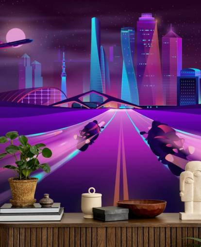 purple bike race track in abstract city wallpaper purple bike race track in abstract city wallpaper