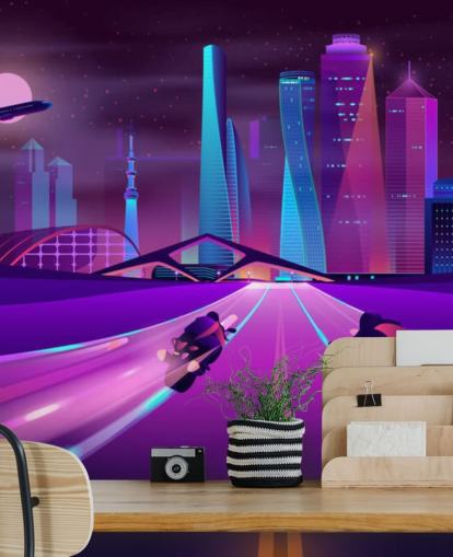 purple bike race track in abstract city wallpaper purple bike race track in abstract city wallpaper