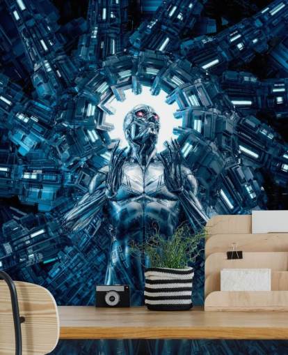 fond d'écran d'art robot bleu foncé