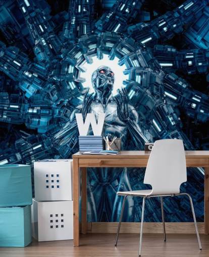 fond d'écran d'art robot bleu foncé